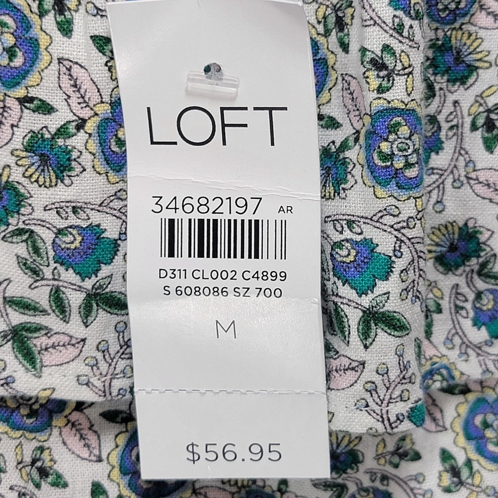 Loft Linen Ditsy Floral Shirt Women M Top Cottagecore Pullover Ruffle Sleeveless - Picture 6 of 13